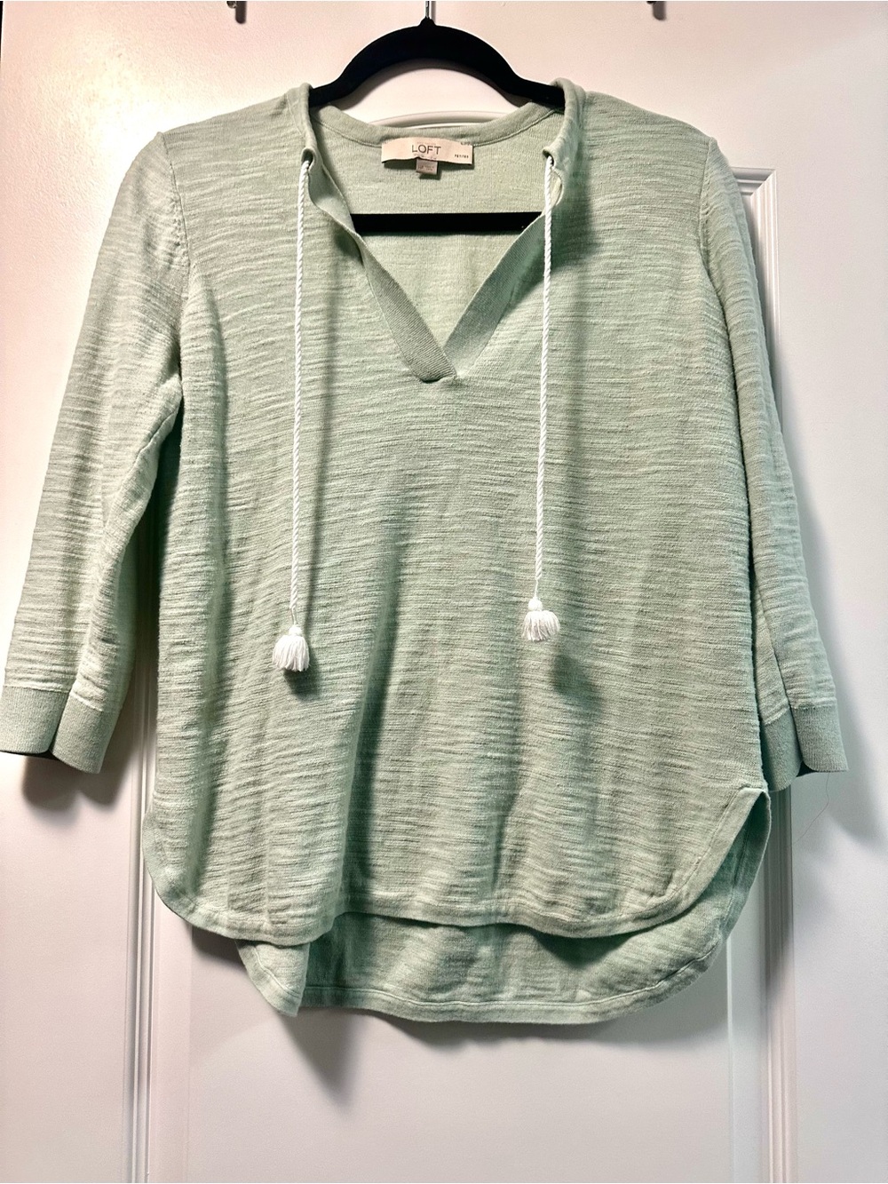 LOFT Light Mint Green V-Neck Hooded Pullover Top